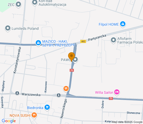 Mapa dojazdu do hurtowni motoryzacyjnej w miejscowości Pabianice