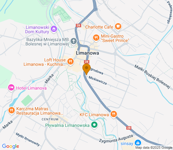 Mapa dojazdu do hurtowni motoryzacyjnej w miejscowości Limanowa
