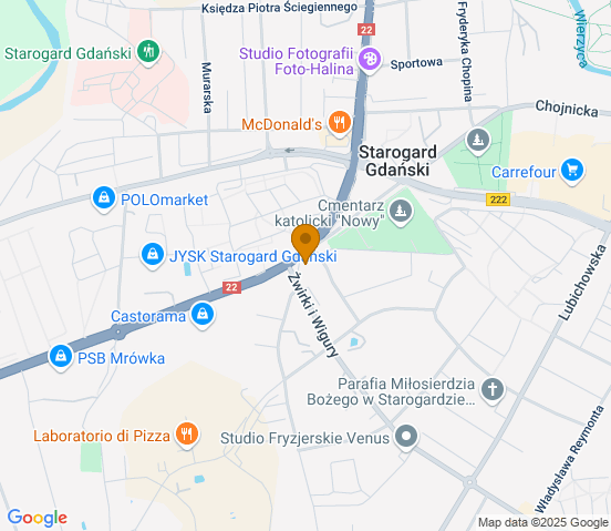 Mapa dojazdu do hurtowni motoryzacyjnej w miejscowości Starogard Gdański