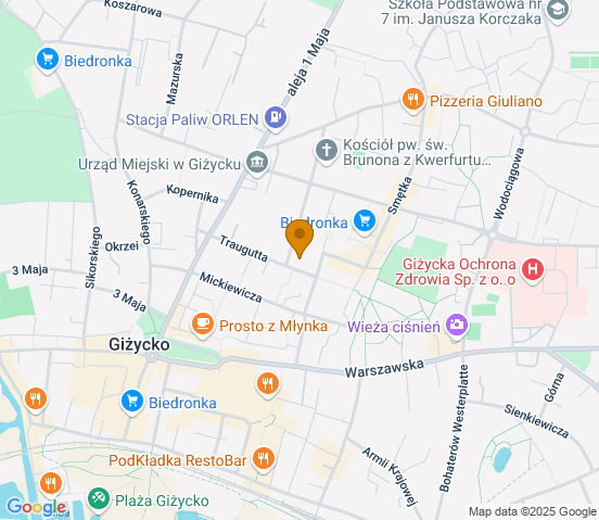 Mapa dojazdu do hurtowni motoryzacyjnej w miejscowości Giżycko