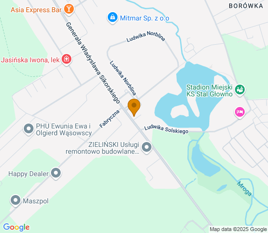 Mapa dojazdu do warsztatu samochodowego w miejscowości Głowno