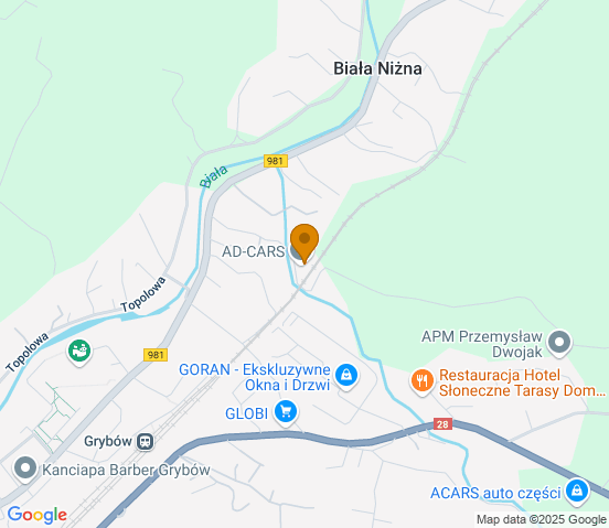 Mapa dojazdu do warsztatu samochodowego w miejscowości Grybów