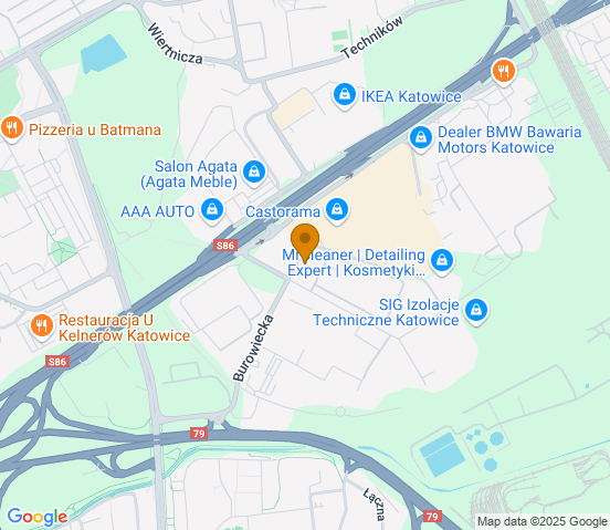 Mapa dojazdu do warsztatu samochodowego w miejscowości Katowice